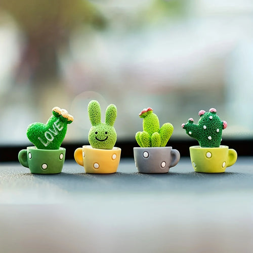 1 Set Of 4, Resin Succulent Cactus Mini Green Plant Car Office Home