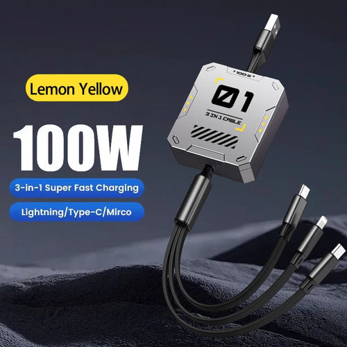 Retractable USB Cable 100W Fast Charging 3 In 1 USB to Type