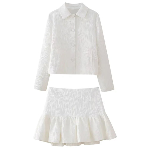 TRAFZA Spring Fashion Women Suit White Turn-Down Collar Long Sleeves