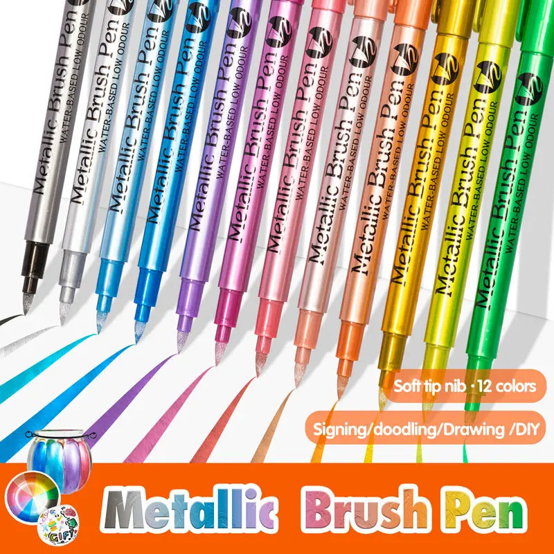 12 Colors Metallic Waterproof Permanent Marker Pens for DIY Epoxy