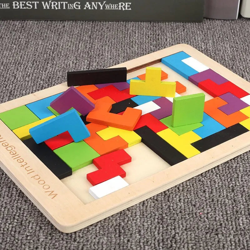 1 Set Wooden Blocks Puzzle Brain Teasers Toy Tangram Jigsaw