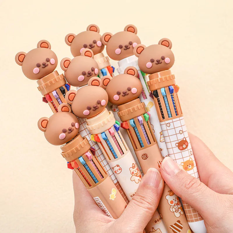 10 Colors Ballpoint Pen Cartoon Bear 0.5mm Colorful Ink Gel Pens