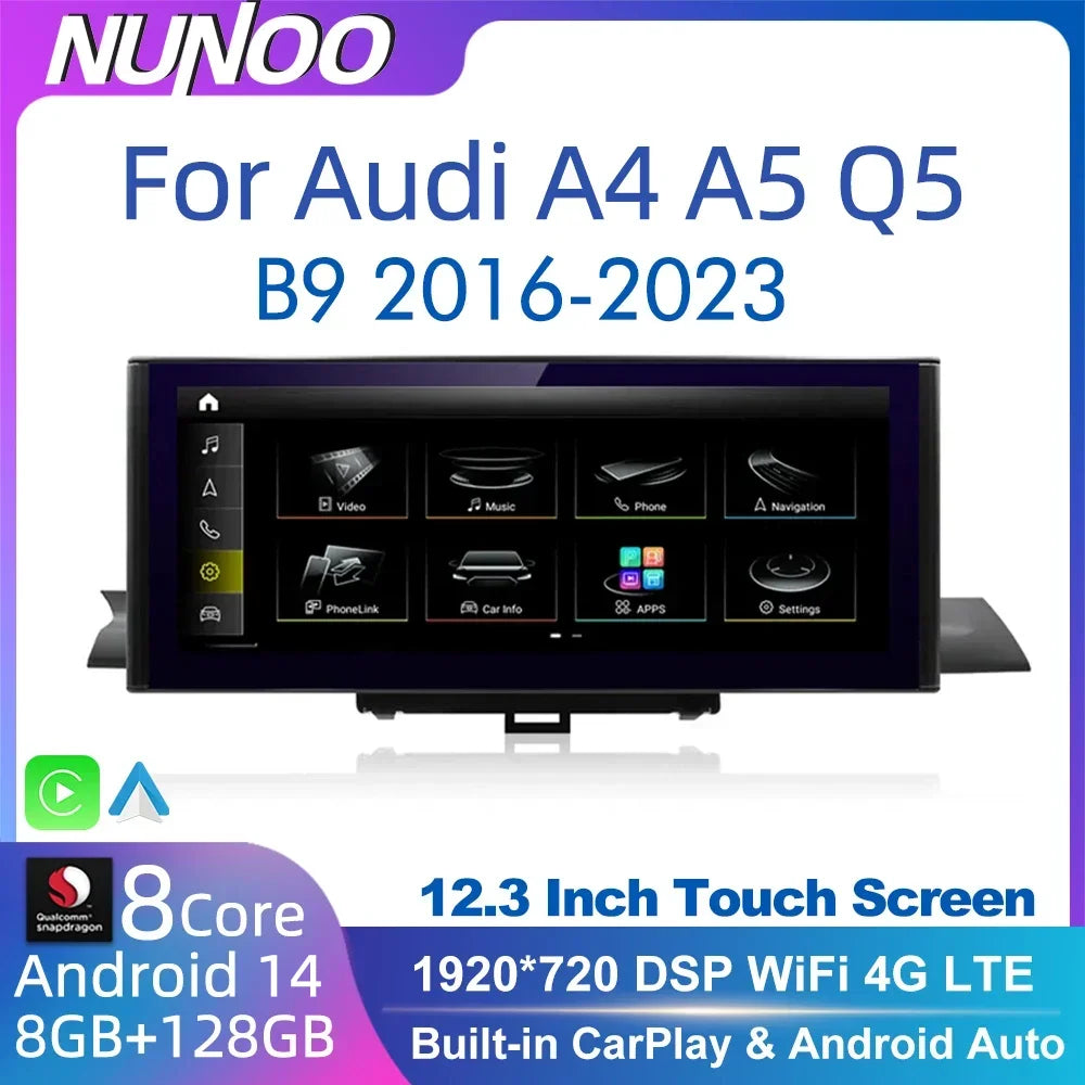 12.3 Android 14 Wireless Carplay Multimedia Stereo For Audi A4 A5 Q5