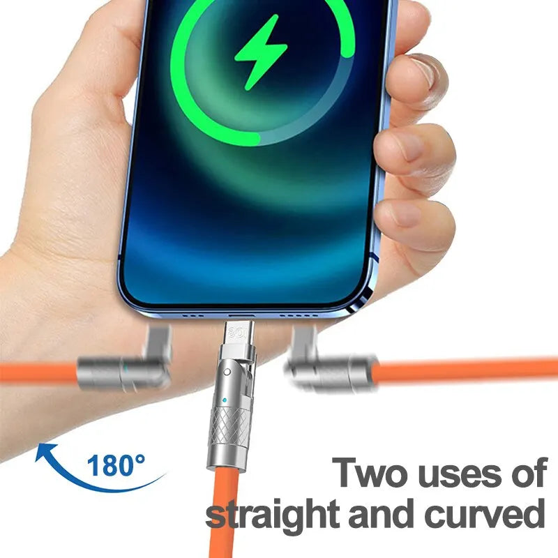 120W 7A Fast Charge USB Type C Cable 180 Degree Rotation Elbow Cable