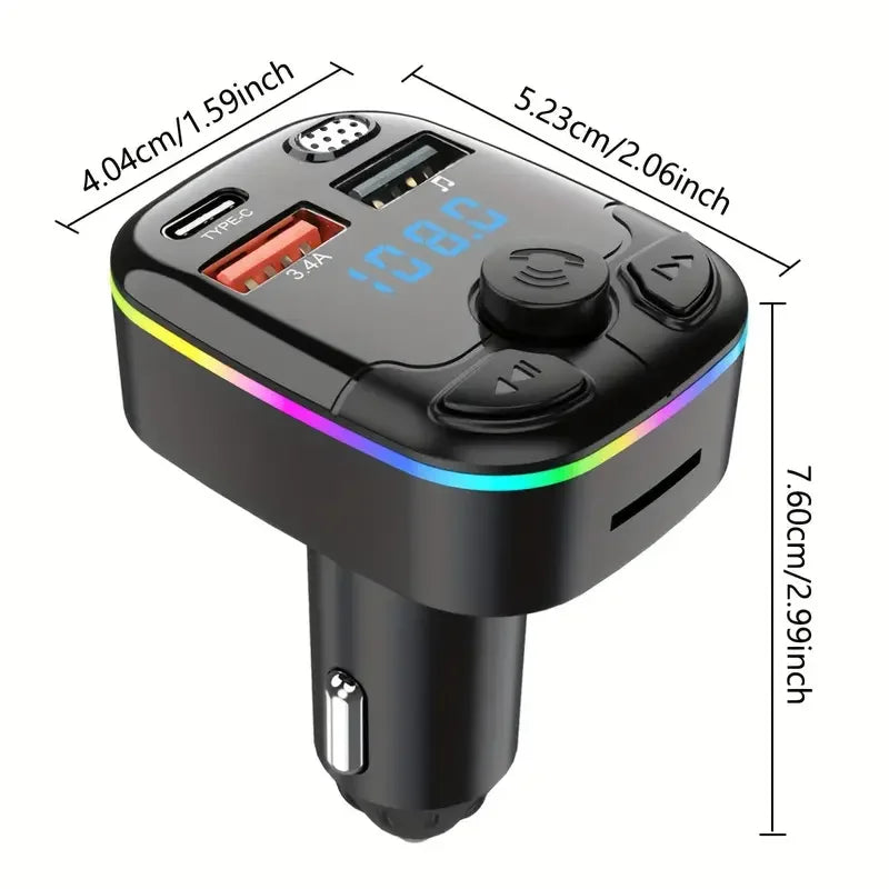 1pc Bluetooth 5.0 Car FM Transmitter PD Type-C Dual USB Ambient Player