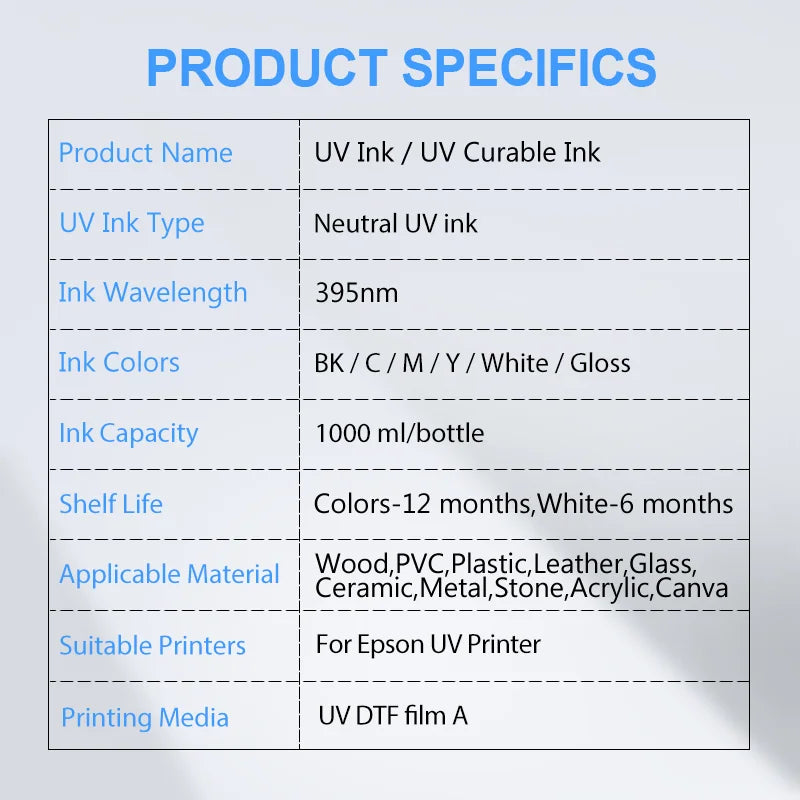 1000ML/Bottle UV DTF Ink and Varnish for UV DTF Film A B for Epson