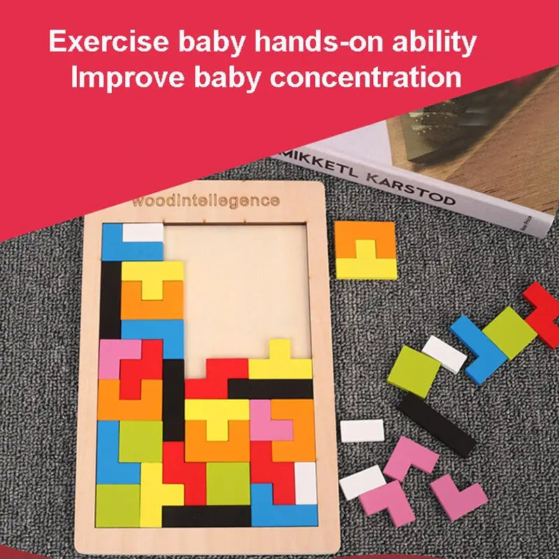 1 Set Wooden Blocks Puzzle Brain Teasers Toy Tangram Jigsaw