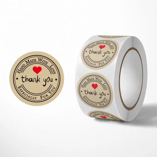 500Pcs Kraft Paper Handmade with Love Thank YOU Stickers DlY
