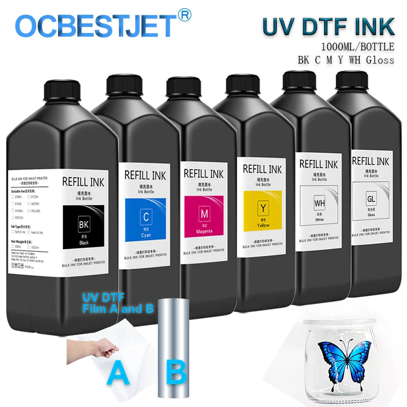 1000ML/Bottle UV DTF Ink and Varnish for UV DTF Film A B for Epson
