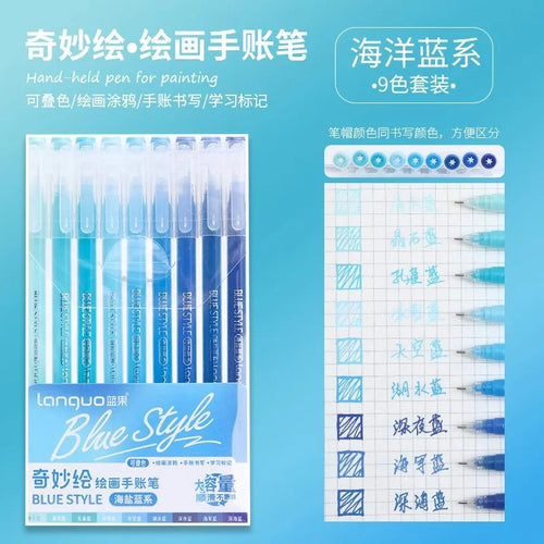 13Style 9pcs/set Multi-Color Pen Large-Capacity Color Handbook Pen Set