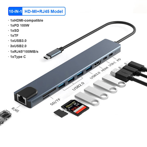 11-in-1 USB C Docking Stations USB C HUB Type C to HDMI Adapter 4K USB