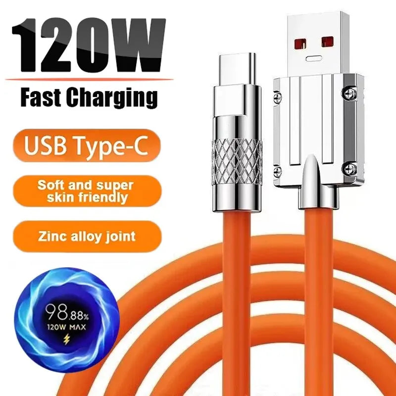 120W 6A Super Fast Charge Type C Liquid Silicone Cable Quick Charge 1M