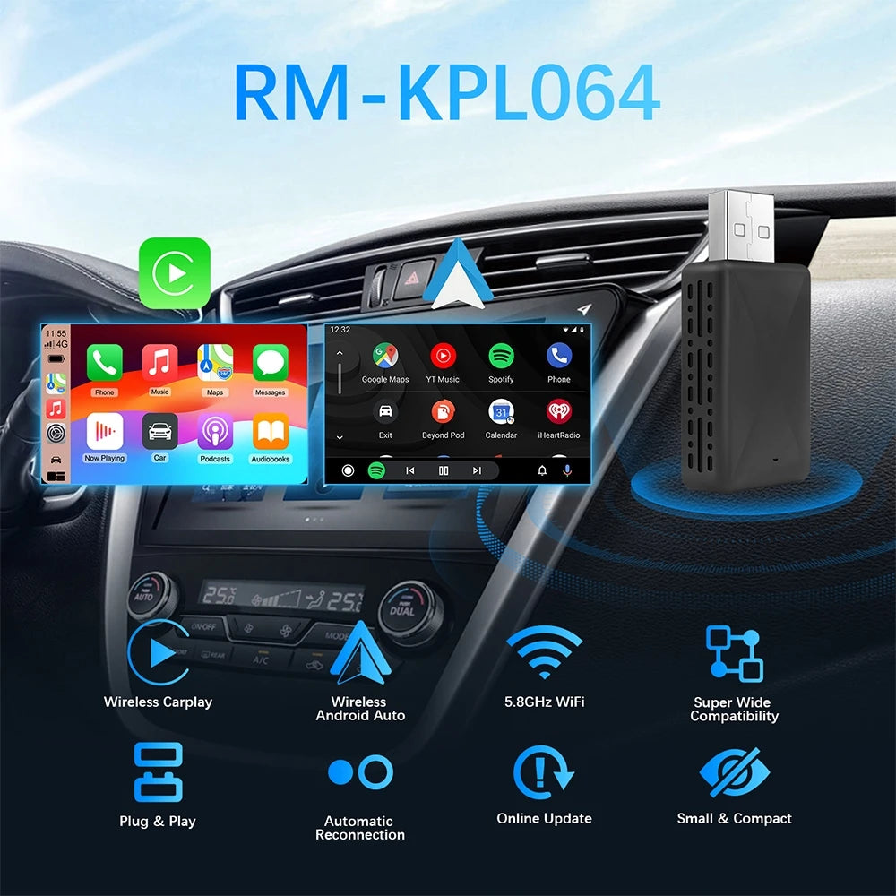Carplay Wireless Adapter Android Auto 2in 1 Smart Dongle 2024 5G WIFI