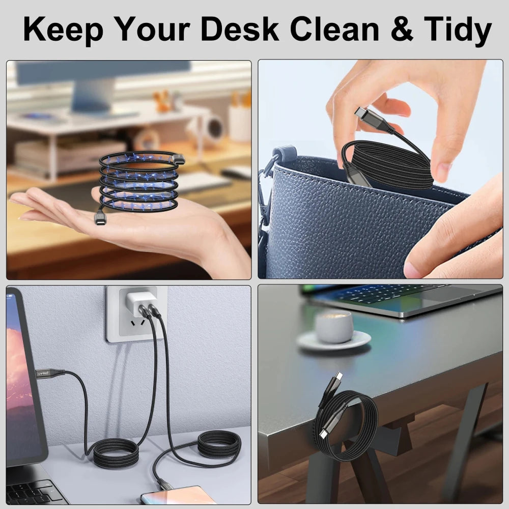 Magnetic 100W Fast Charger Cable USB C To C for iPhone 16/15 65W USB A