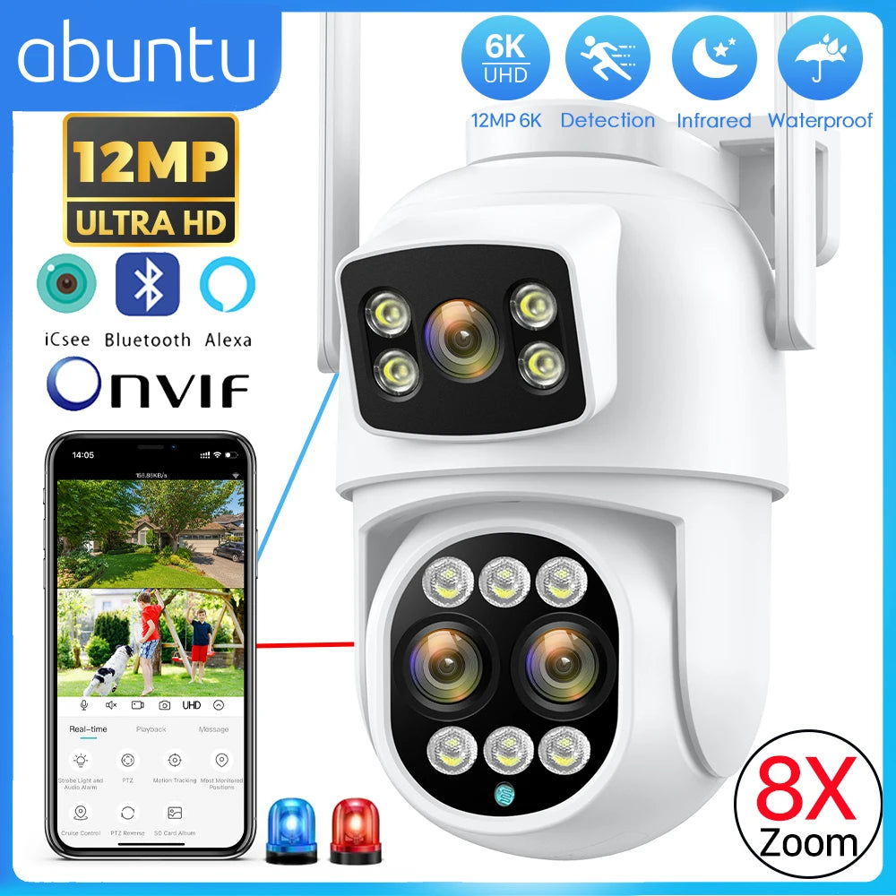 12MP 6K WiFi IP Camera 8X Zoom Dual Screens 8MP PTZ Wifi Surveillance