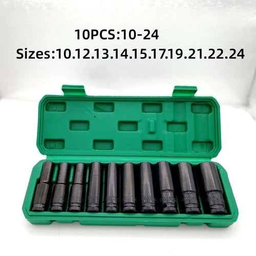 10pcs 1/2" Drive Deep Impact Socket Set Drive Metric Wrench Socket