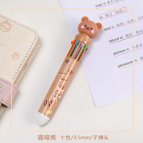10 Colors Ballpoint Pen Cartoon Bear 0.5mm Colorful Ink Gel Pens