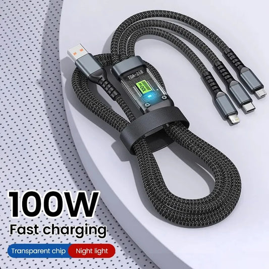 100/66W 3 in 1 Cable Micro USB Type C Cable for iPhone 15 14 13 Pro