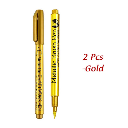 1/2Pcs Brush Metallic Marker Pens Gold Silver Permanent Art Markers