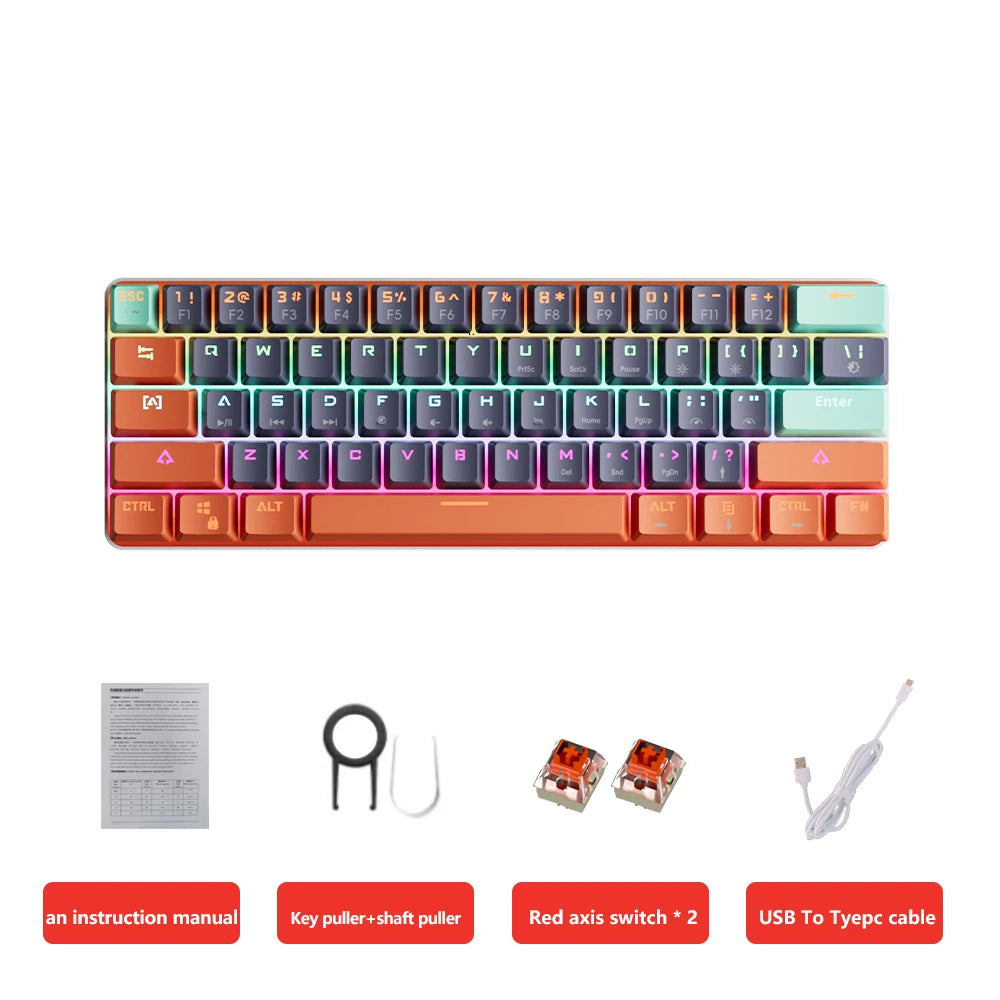 MUCAI 61 Key USB Wired Mechanical Keyboard LED Backlit Axis Gaming