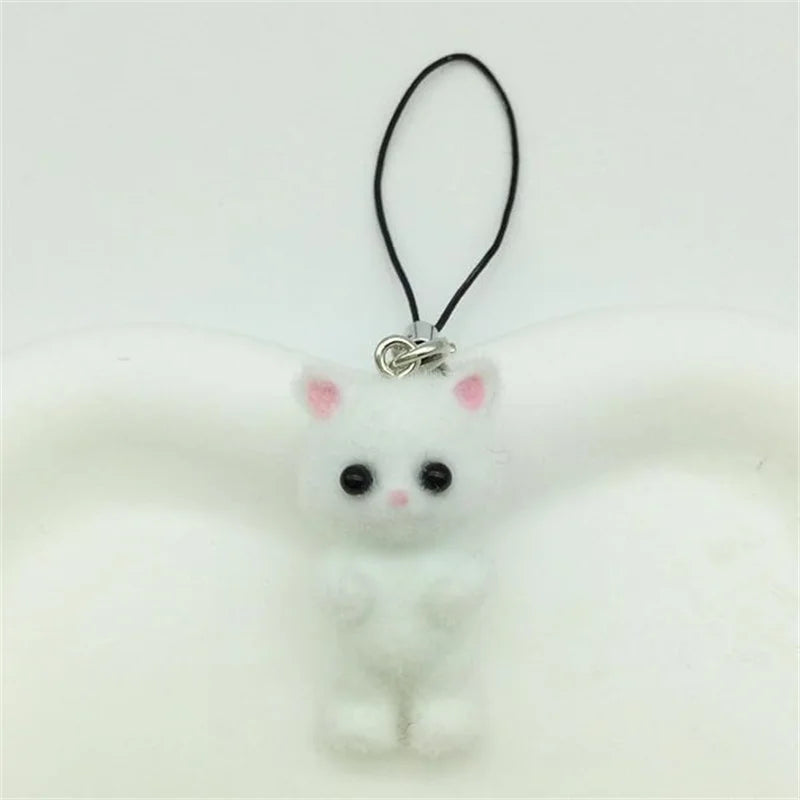 1 Pcs Flocking Fabric 3D Lovely White Black Cat Mobile Phone Charms
