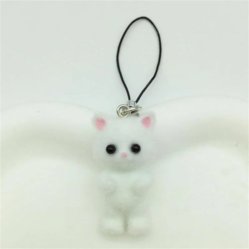 1 Pcs Flocking Fabric 3D Lovely White Black Cat Mobile Phone Charms
