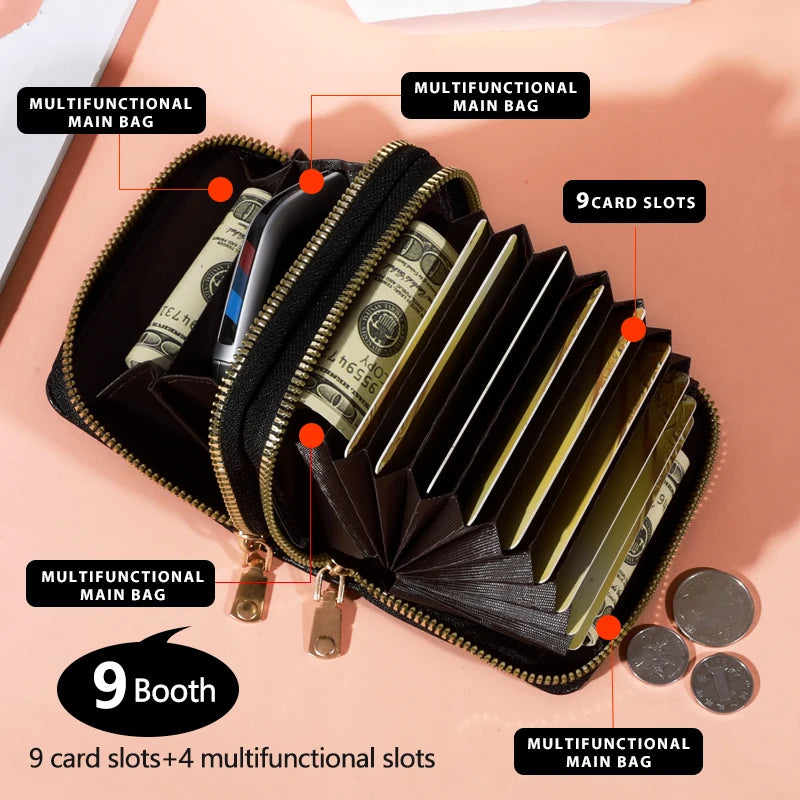 Women Zipper Short Style Purse LycheePattern Fashion Large Capacity