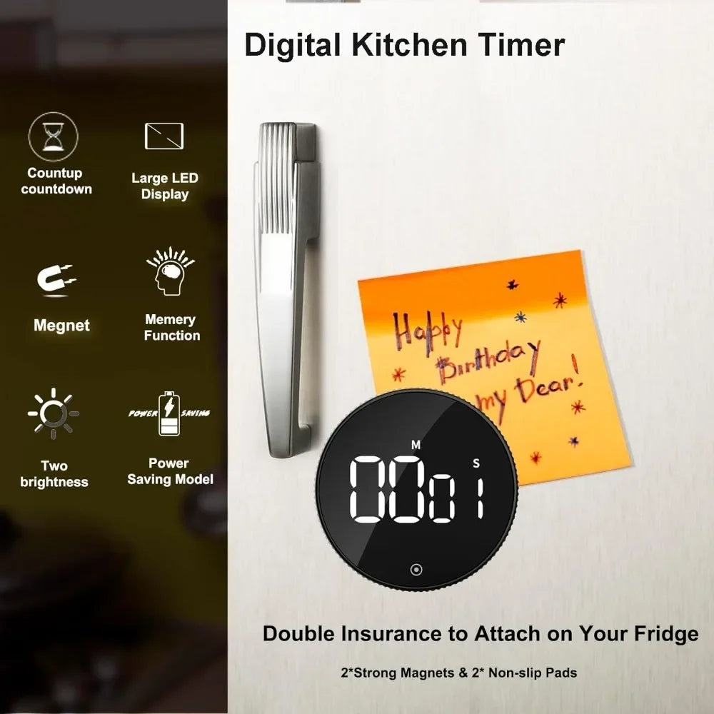 1/2pcs Digital Kitchen Timers Visual timers Large LED Display Magnetic