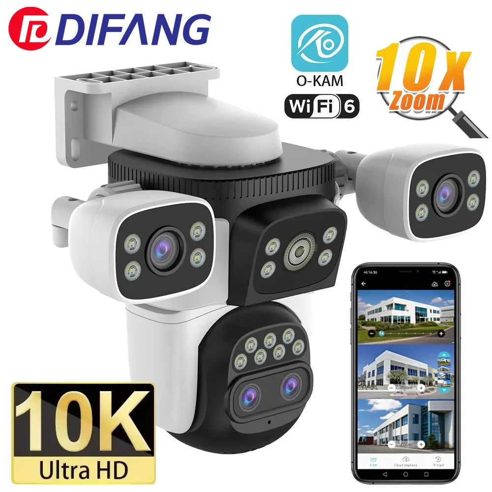 10K Outdoor 10X Optics Zoom WiFi6 Camera 20MP Four Screen Four Lens