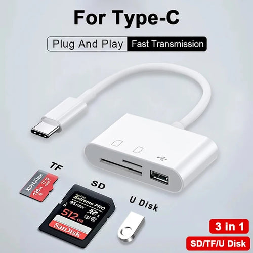 3 In 1 SD TF Card Reader For Apple iPhone 14 12 13 11 Pro Max XR XS