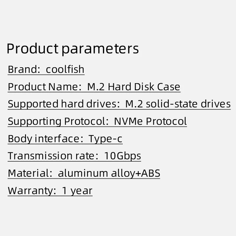 CoolFish M2 SSD Case NVMe Protocol 10Gbps M.2 to USB Type C 3.2 Gen 2