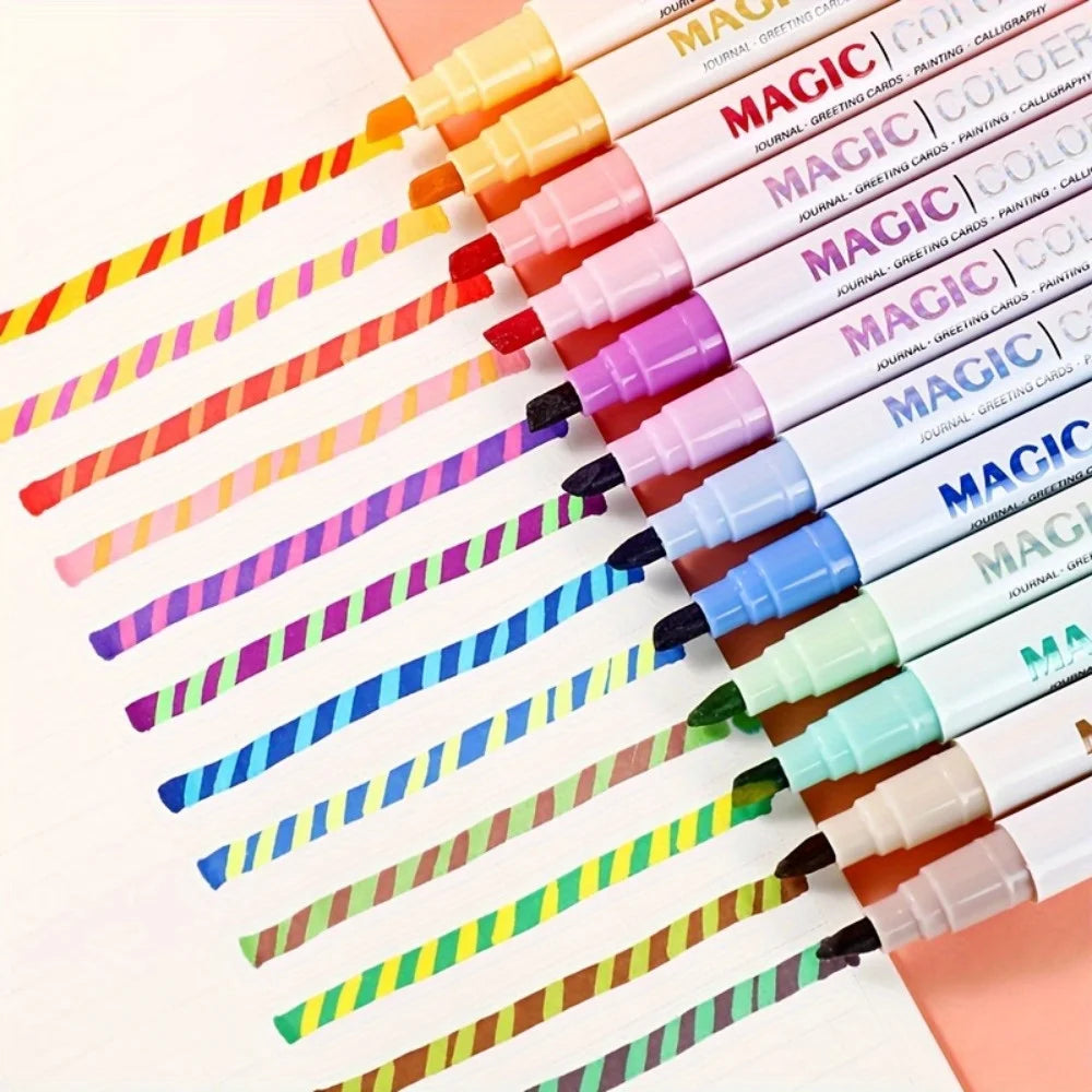 12pcs Double-ended Magic Color Marker Pen Changing Highlighter Pen Set