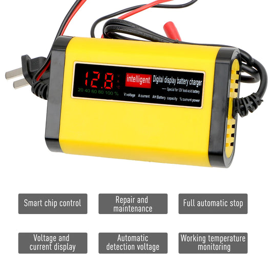 12V 2A Smart Lead Acid Battery Charger Lcd Display 110V 220V For 5AH