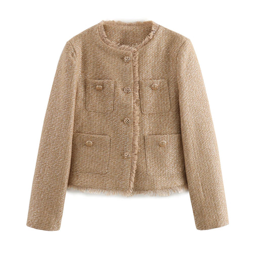 Chic Female Tweed Basic Jacket Coat Women Clothing Woolen Outerwear