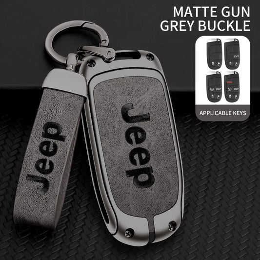Zinc Alloy Leather Car Logo Key Cover Case For Jeep Grand Cherokee XJ