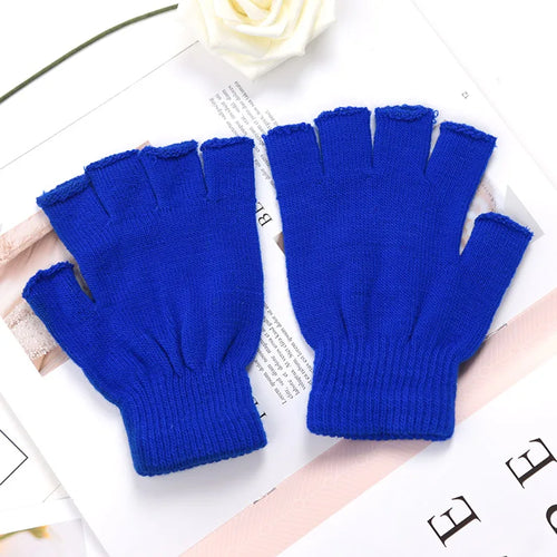 1Pair Unisex Black Half Finger Fingerless Gloves for Women and Men