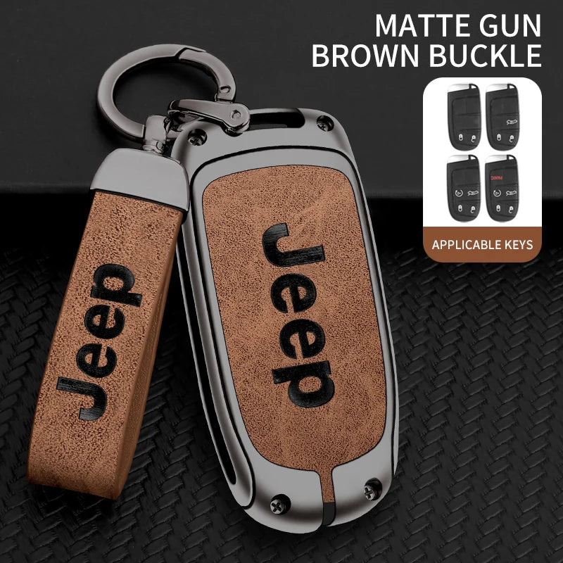 Zinc Alloy Leather Car Logo Key Cover Case For Jeep Grand Cherokee XJ