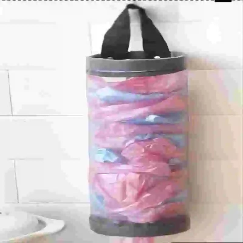1pc Grey Sundries Bag Storage Wall Mount Mesh Plastic Bags Dispenser