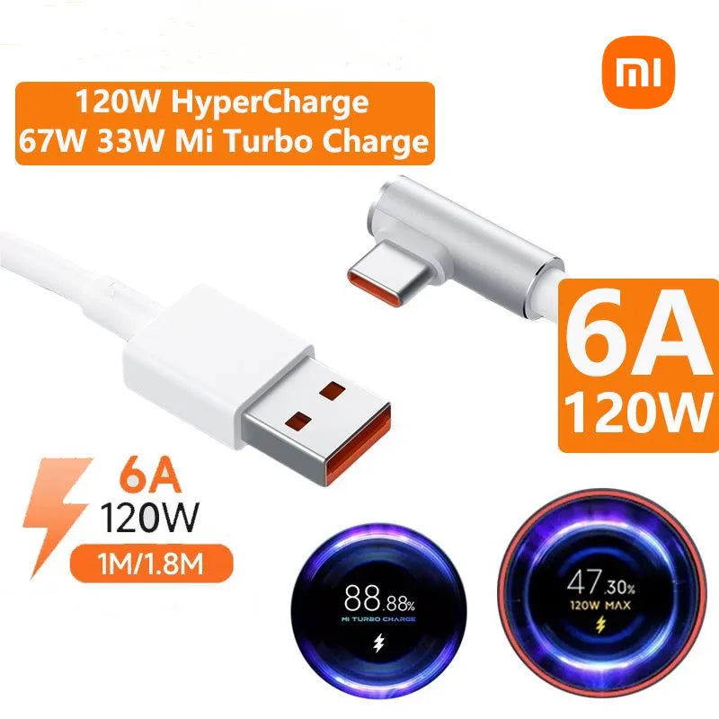 Xiaomi 100% Original 120W For Mi 12 11 Type C Cable 6A L type Type-C