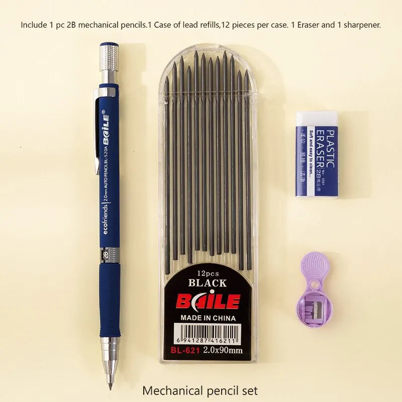 2.0mm Mechanical Pencil Set 2B Automatic Pencils With Black Lead