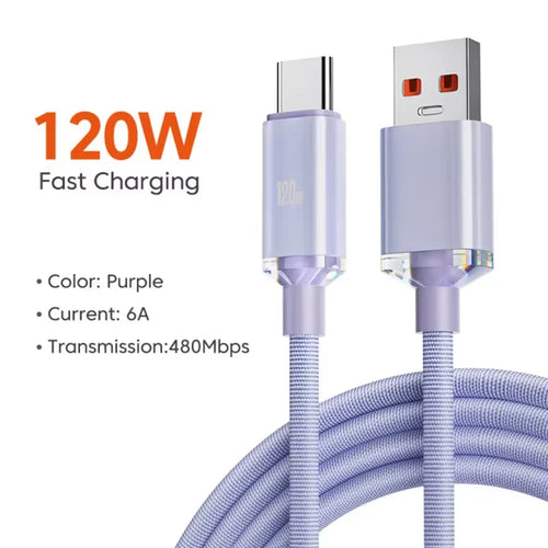 120W Fast Charge USB Type C Quick Charge Cable For Xiaomi Redmi Note
