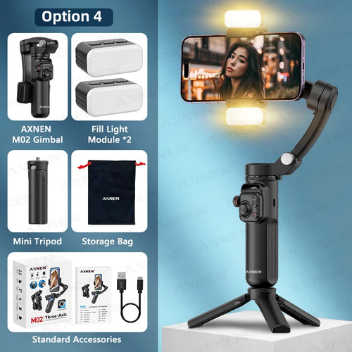 AXNEN M02 Gimbal Smartphone Stabilizer 3-Axis Anti-shake Video Record