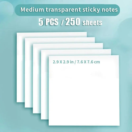 250PCS PET Transparent Sticky Notes Perspective Waterproof Clear