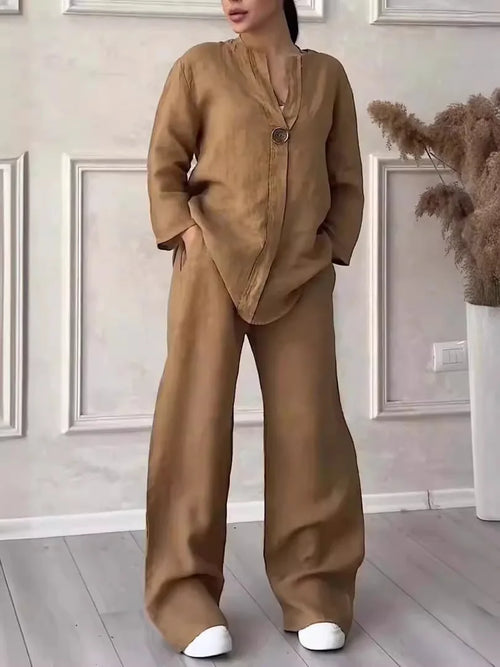 Women's Cotton and Linen Pants Suit Casual Solid Color Pullover Pants