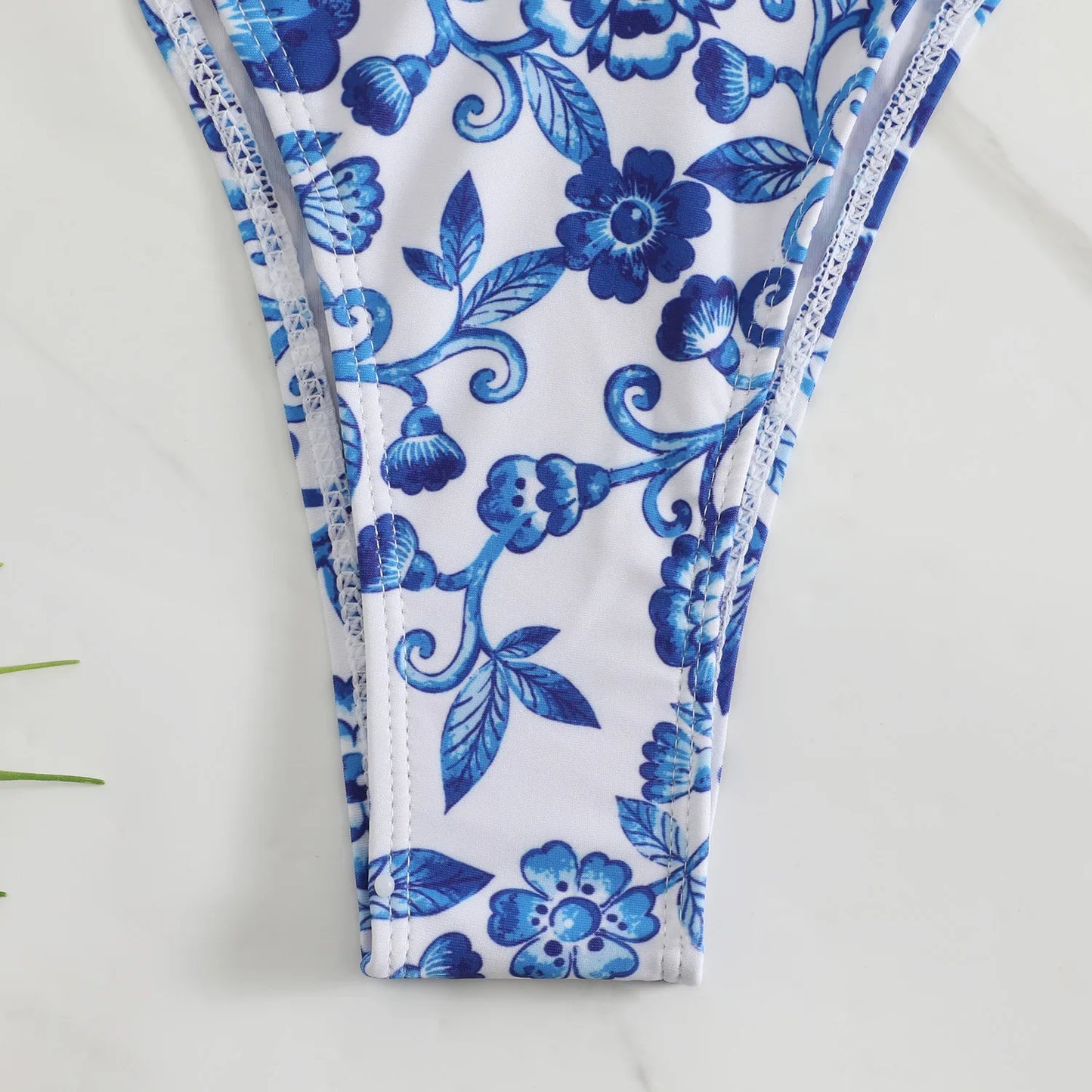 sexy floral print micro bikini blue and white porcelain bikini