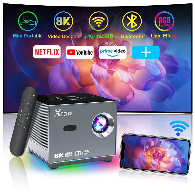 XNANO 300ANSI Projector 8K/4k WiFi 5G Voice Remote Portable Smart