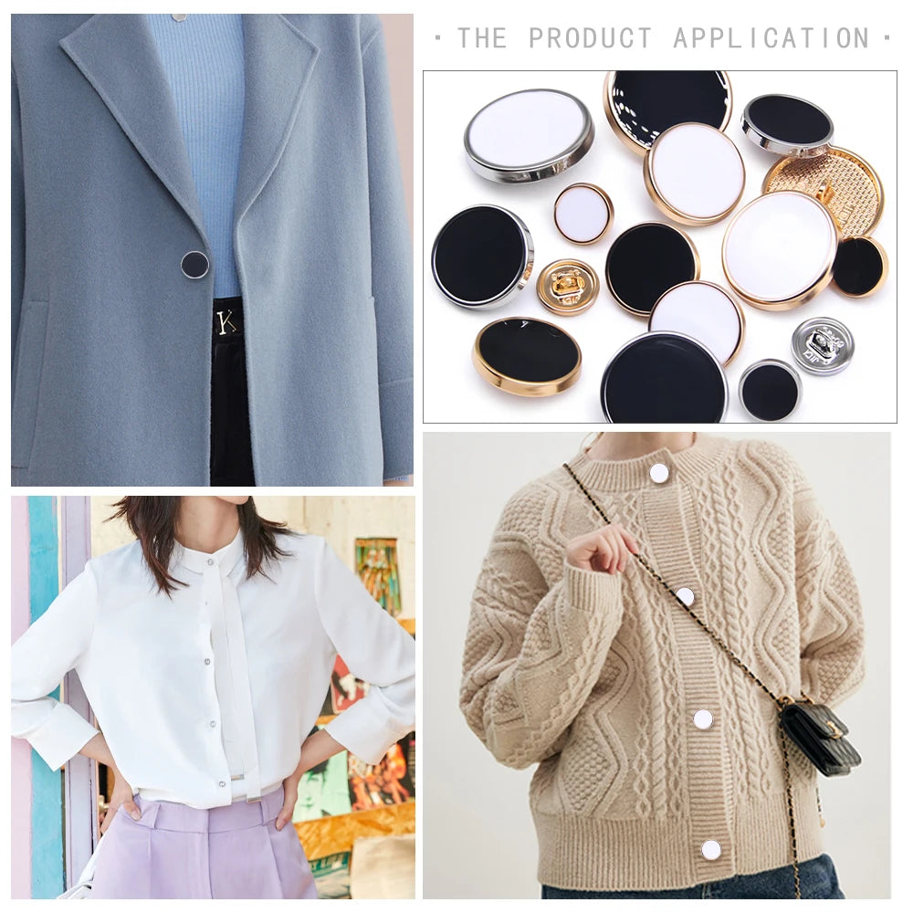 New 10pcs Golden Silver Metal Black White Sewing Buttons For Women Men