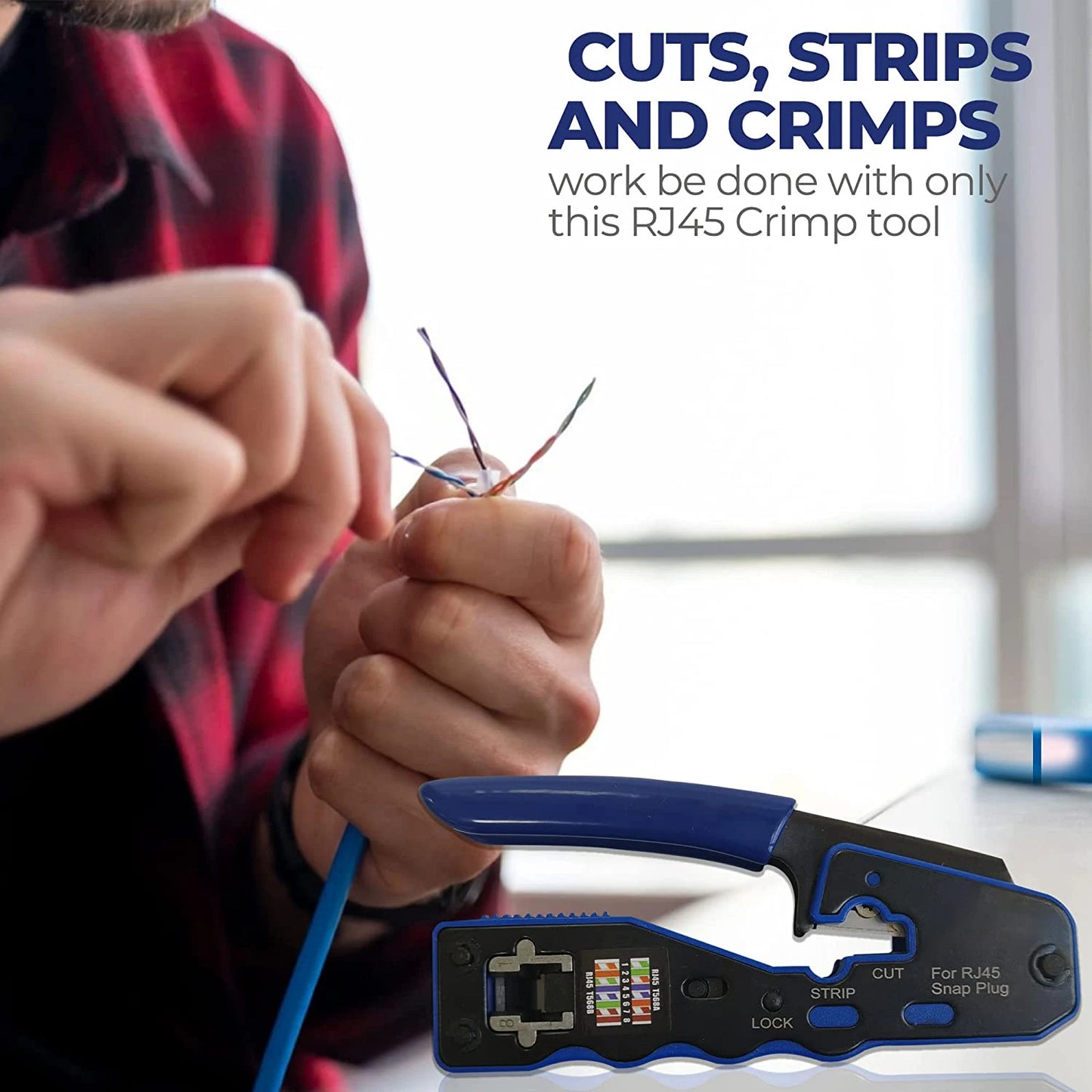 ZoeRax RJ45 Crimp Tool Pass Through Crimper Cutter for Cat6a Cat6 Cat5