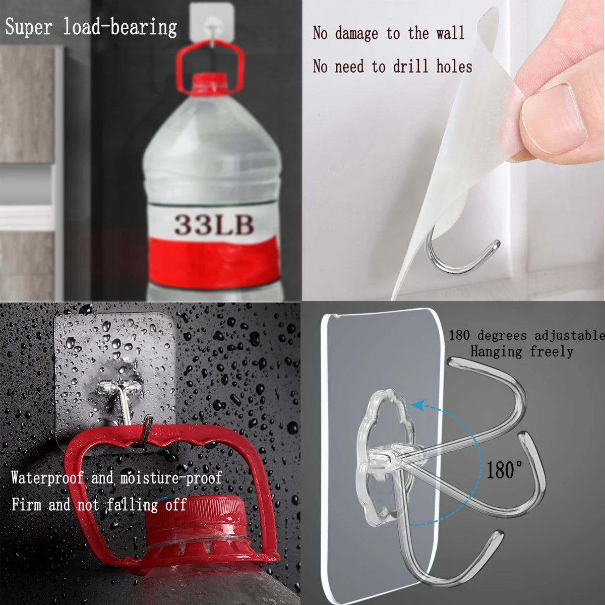 1-10PCS Transparent Stainless Steel Strong Self Adhesive Hooks Key