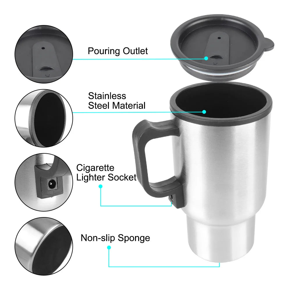 12V 450ml Electric Heating Car Kettle Water Coffee Milk Thermal Mug